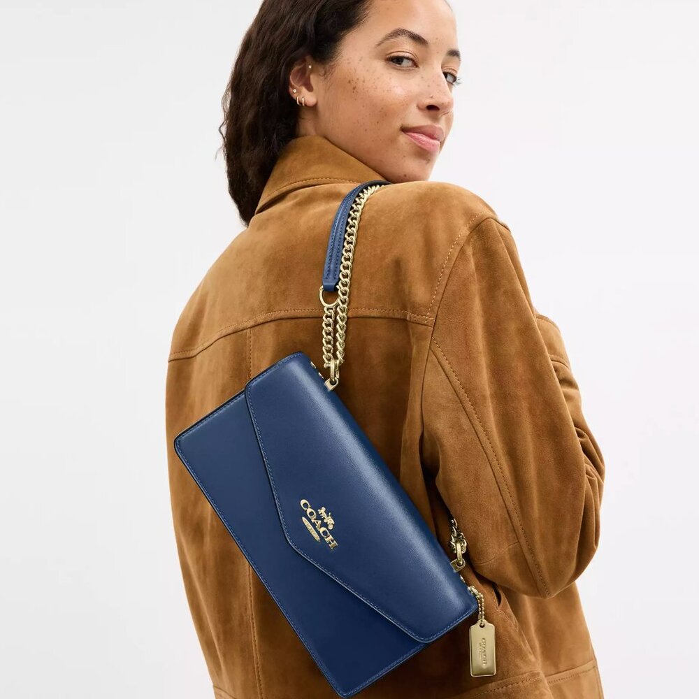 Coach CBI98 Klare Envelope Crossbody Bag Shiny Refined Calf Leather Deep Blue - Picture 3 of 16